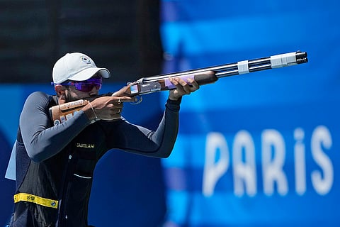 Amanjeet Singh Naruka competes in the Skeet mixed team final